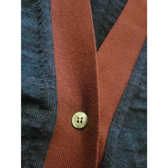 Sofie D'Hoore Sweater Women's Medium Navy Blue Wool Cardigan V Neck Contrast - Picture 5 of 5